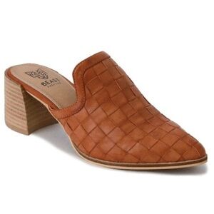 Tan Woven Leather Mule Heel